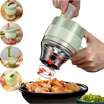 4 in 1 Handheld Electric Vegetable Cutter Set, Food Processor for Garlic Pepper Chili Onion Celery Ginger Meat with Brush (With Free Delivery)